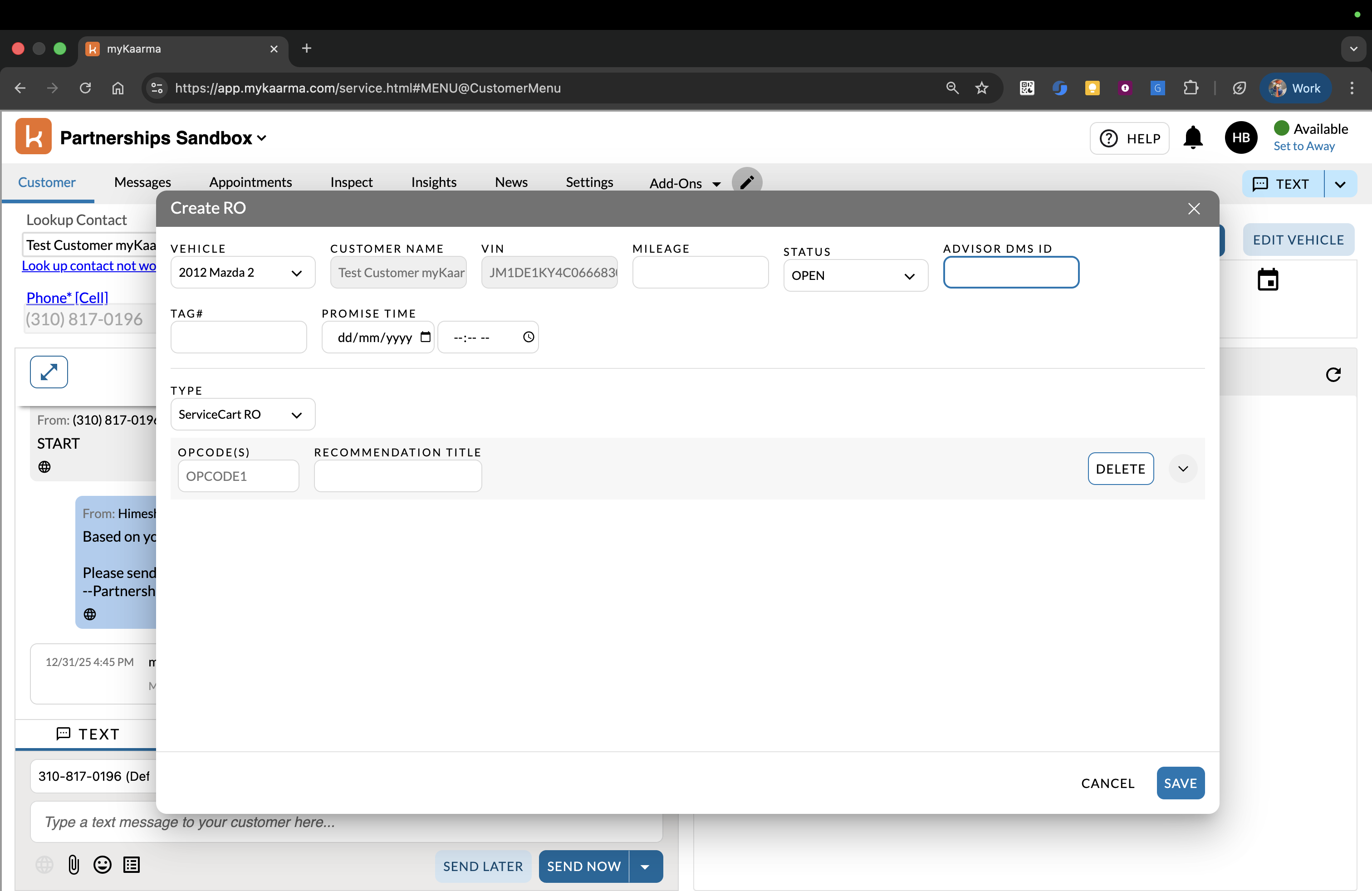 Advisor DMS ID field