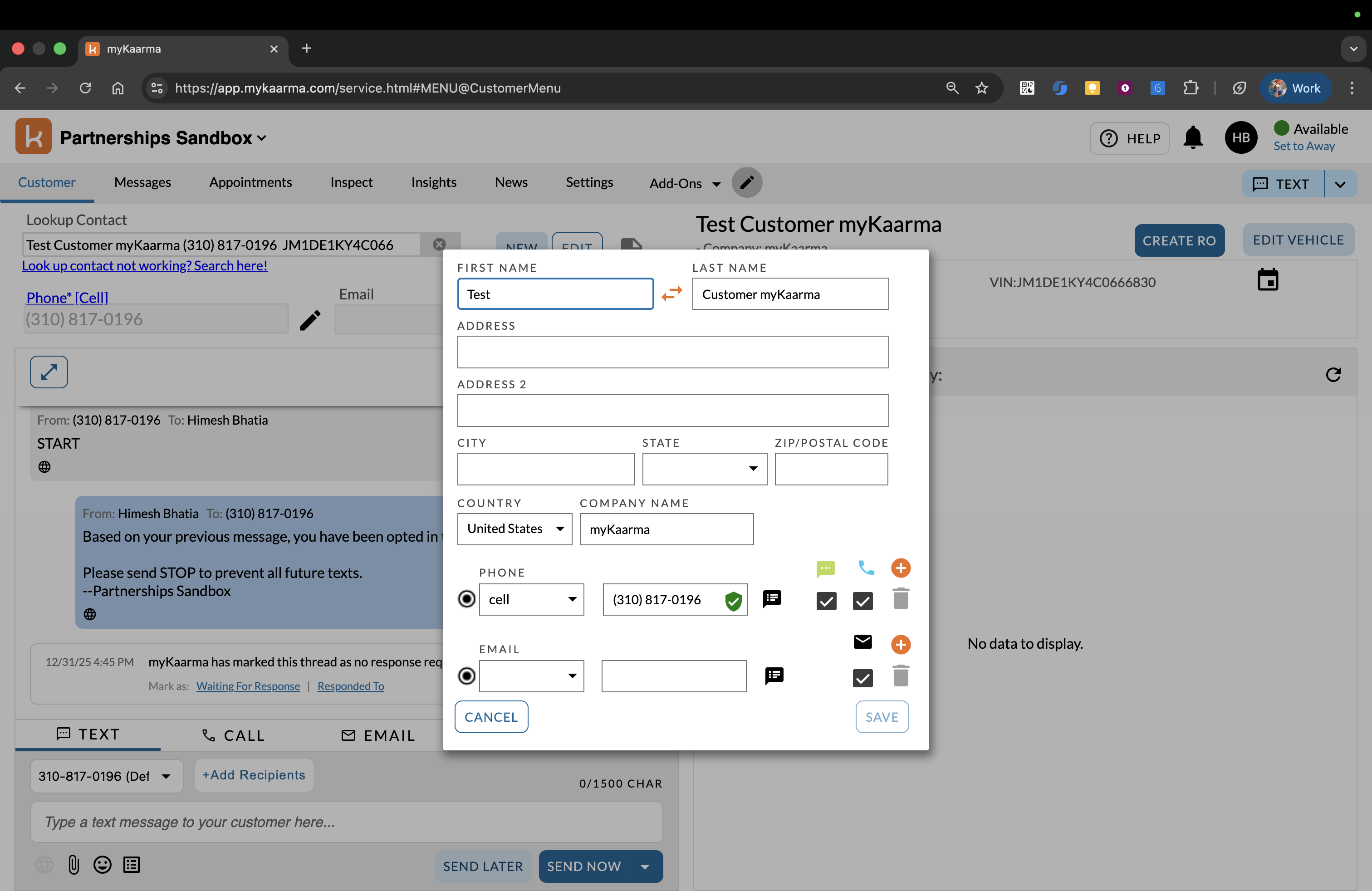 Edit Customer Dialog